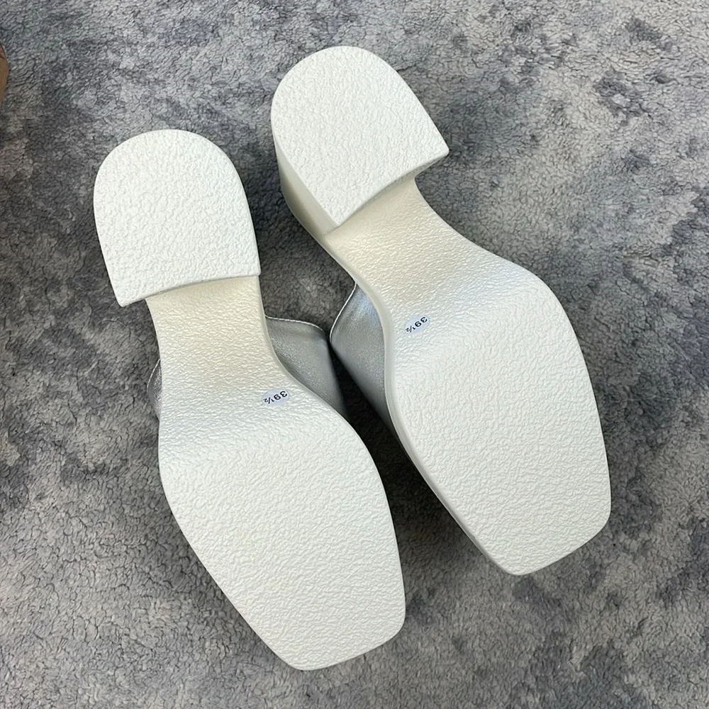 NIB Free People Zoe Platform Metallic Silver Chunky Slide Sandals Sz 39.5